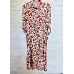 SoyaConcepts Women's Botanical Flower Print Colorful 3/4 Sleeve Midi Dress sz XL